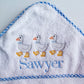 Personalized Goose Baby Hooded Towel – Custom Embroidered Bath Towel with Gingham Trim