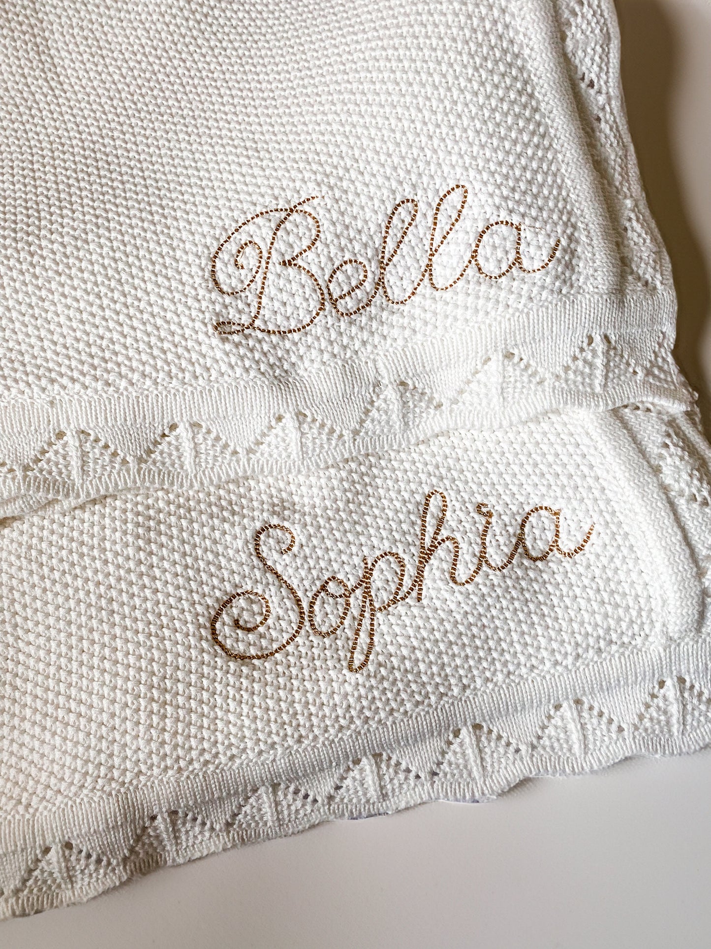 Monogrammed Baby Blanket: Scallop Edge, Embroidered 100% Cotton Knit