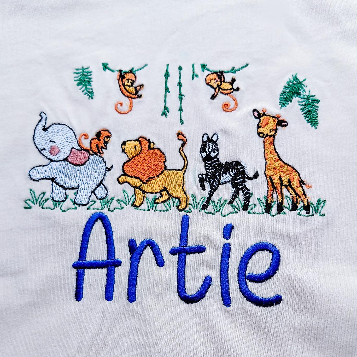 Personalized Safari Birthday Outfit | Embroidered Jungle Animals, Custom Name Boy Shirt
