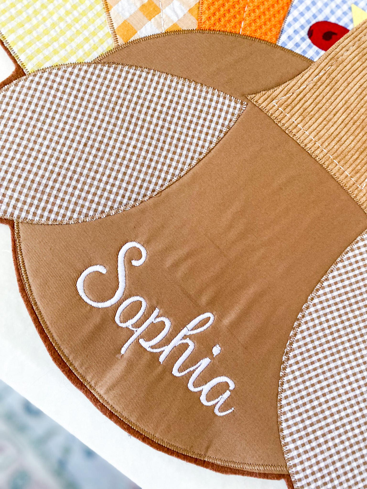 Personalized Thanksgiving Turkey Placemat: Embroidered Kids Table Decor