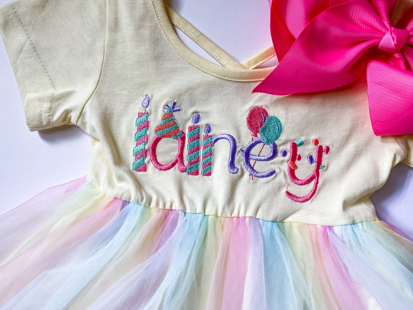 Personalized Pastel Rainbow Tutu Dress: Embroidered Birthday Outfit