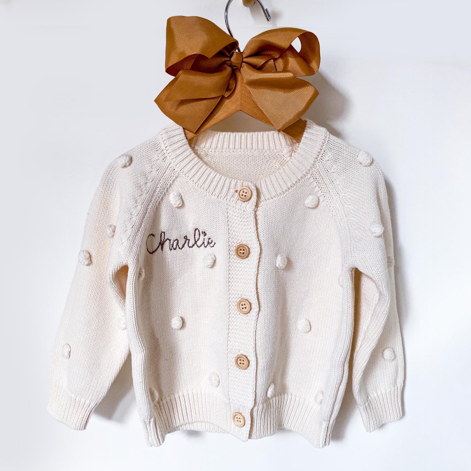 Girl’s Baby Monogrammed Customized Cardigan with Puff Details, Baby Shower Gift, Christmas Family Photos