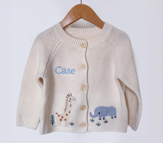 Embroidered Safari Animal Baby Sweater: Personalized Monogram Cardigan