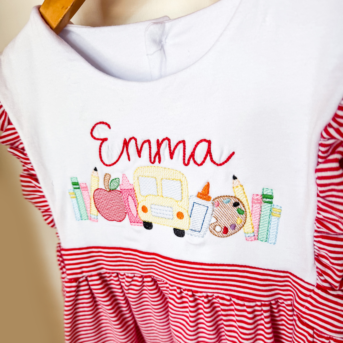 Personalized School Bus & Apple Dress - Savannah Creations