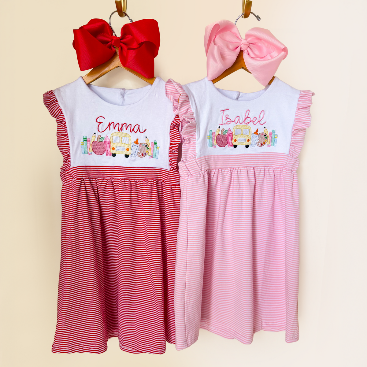 Personalized School Bus & Apple Dress - Savannah Creations