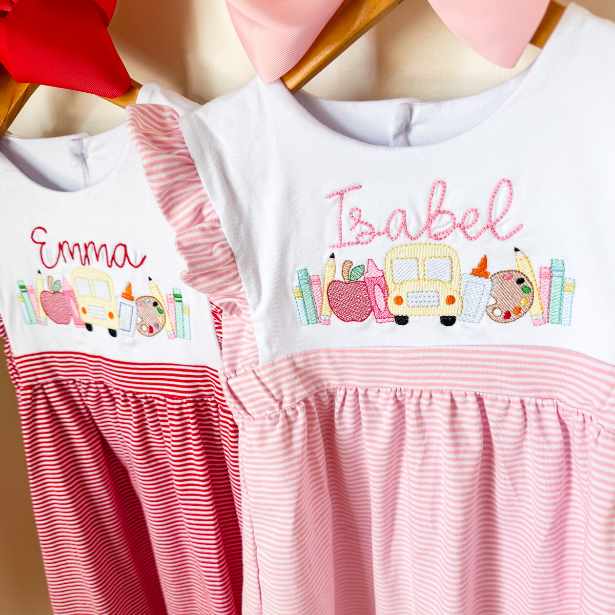 Personalized School Bus & Apple Dress - Savannah Creations