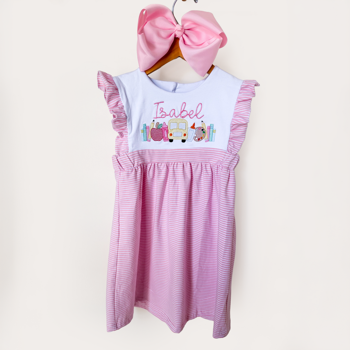 Personalized School Bus & Apple Dress - Savannah Creations