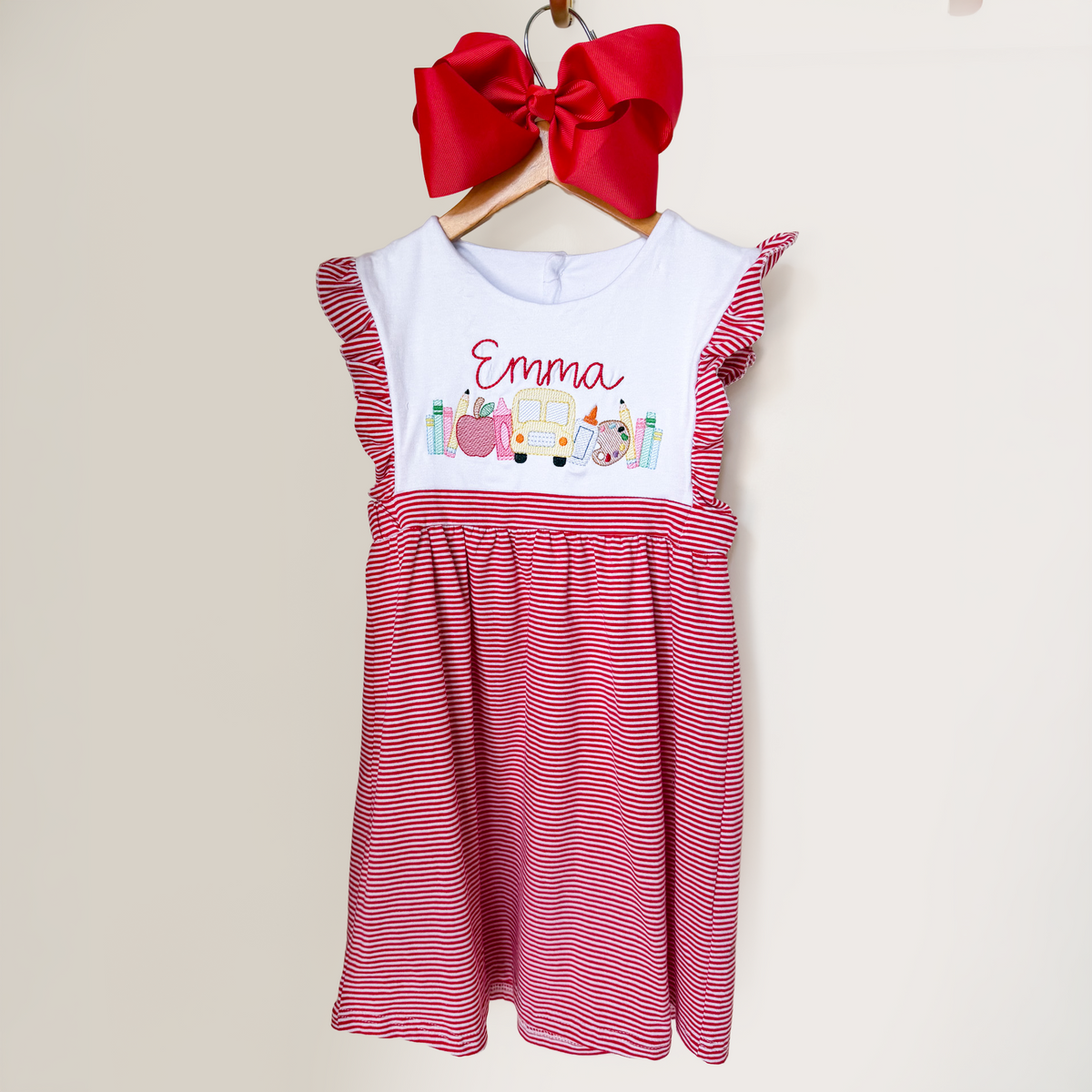 Personalized School Bus & Apple Dress - Savannah Creations