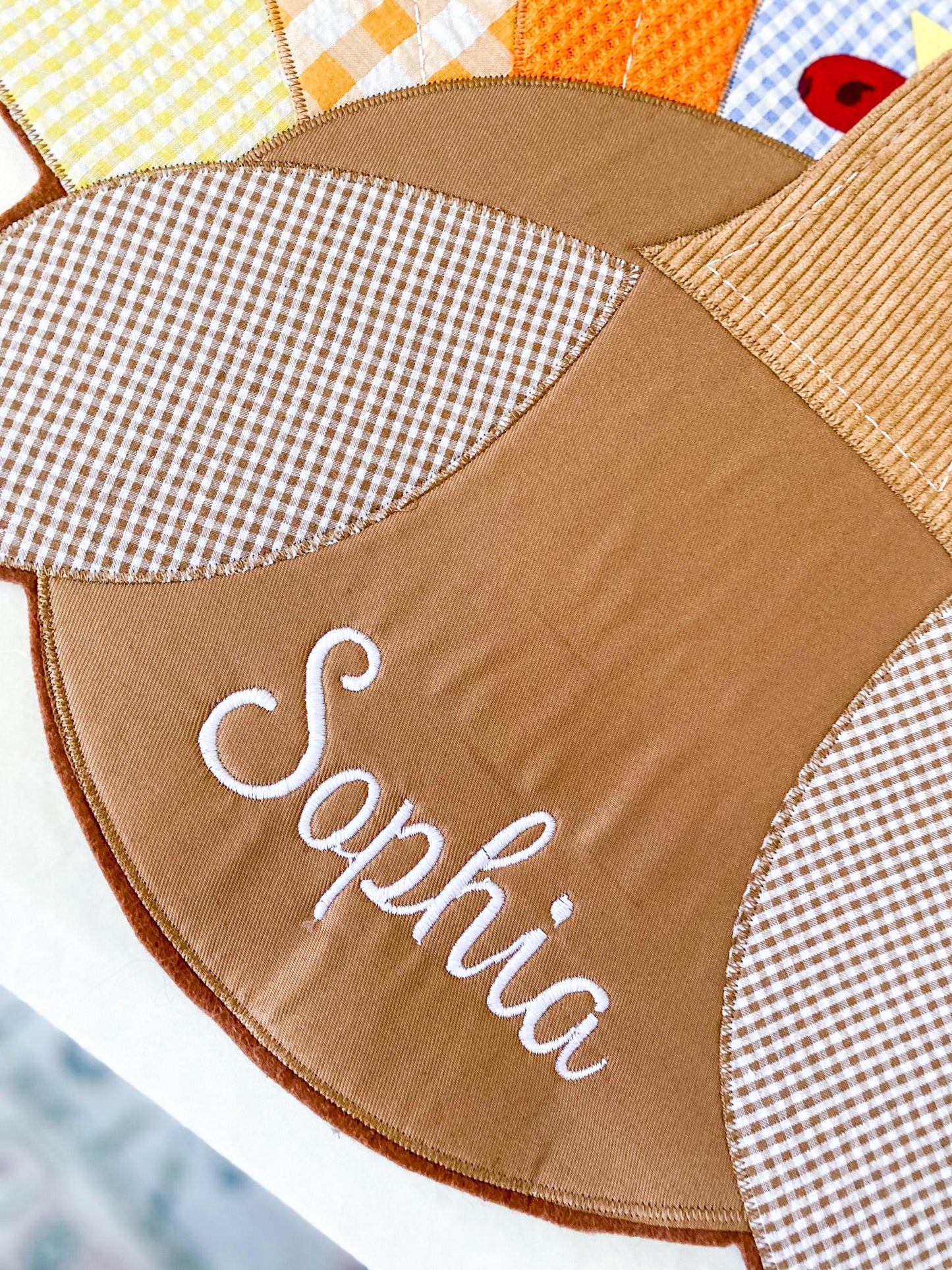 Personalized Thanksgiving Turkey Placemat: Embroidered Kids Table Decor