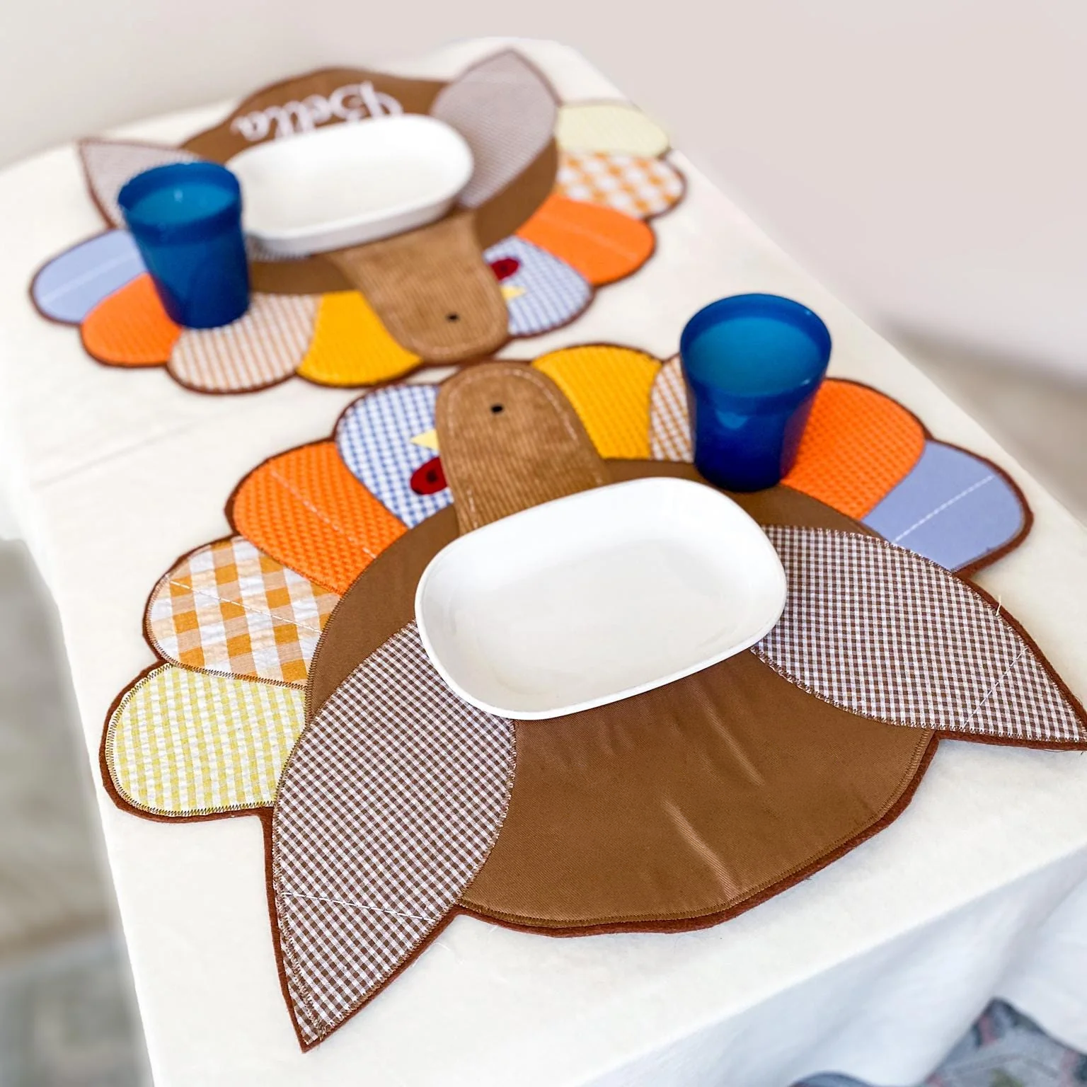 Personalized Thanksgiving Turkey Placemat: Embroidered Kids Table Decor - Savannah Creations