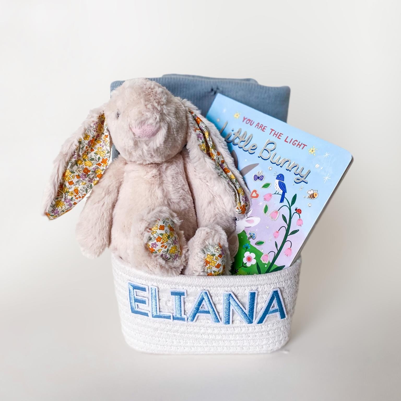 Personalized Baby's First Easter Basket: Bunny, Blanket & Book