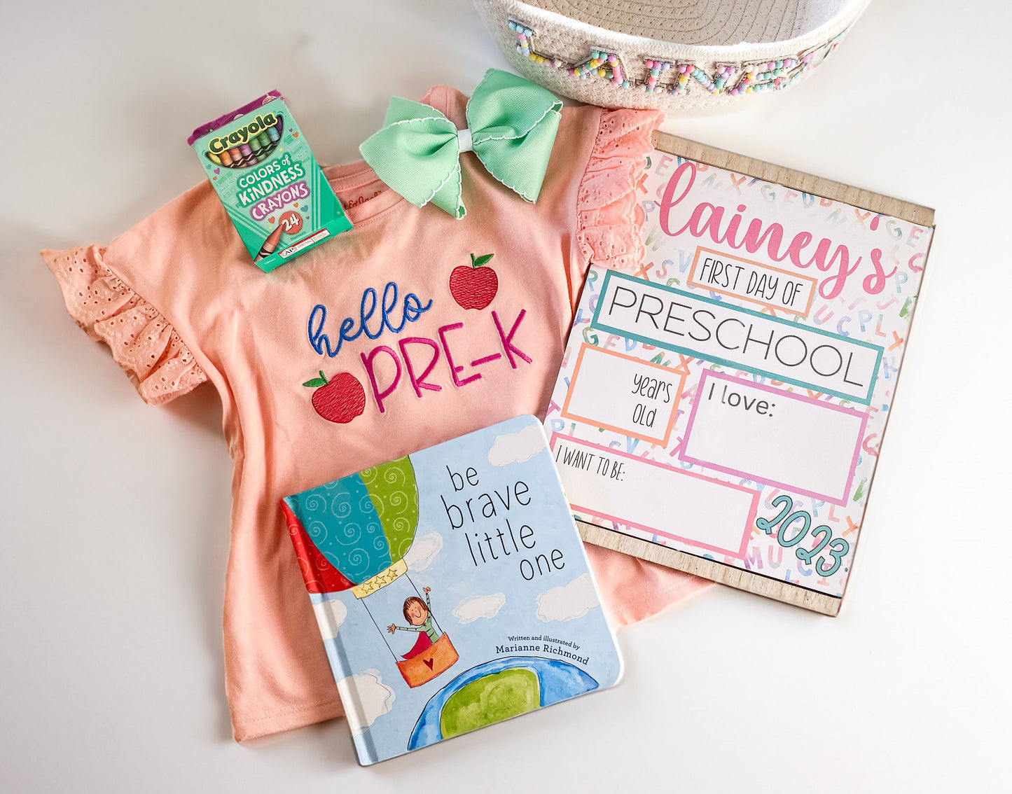 Personalized Back to School Basket: Embroidered Shirt, Bow, Board