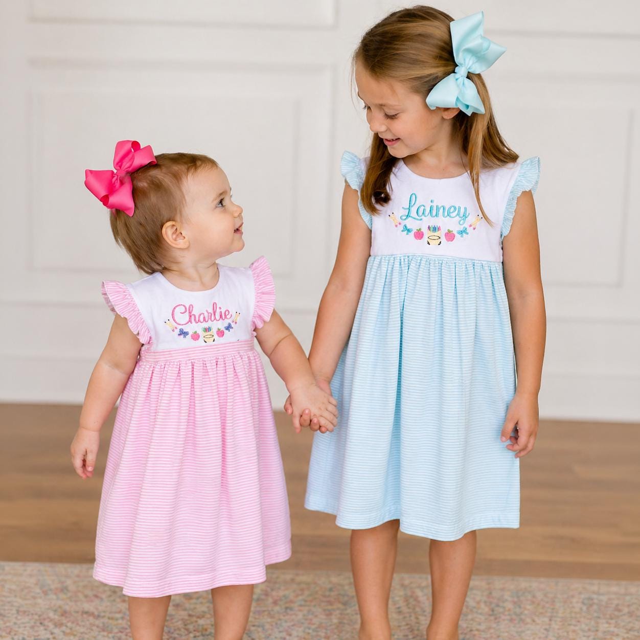 Personalized Embroidered Crayon Dress – Girls Back to School Outfit, Toddler Custom Name __etsy:7970457386