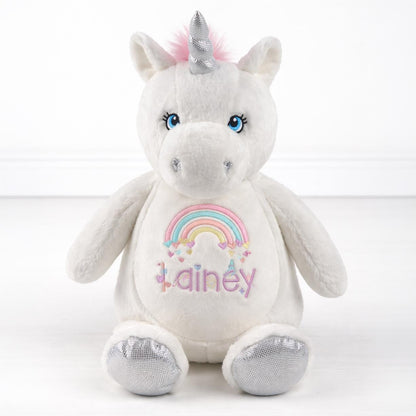 Personalized Embroidered Unicorn Plush – Cream or Lavender Rainbow Keepsake