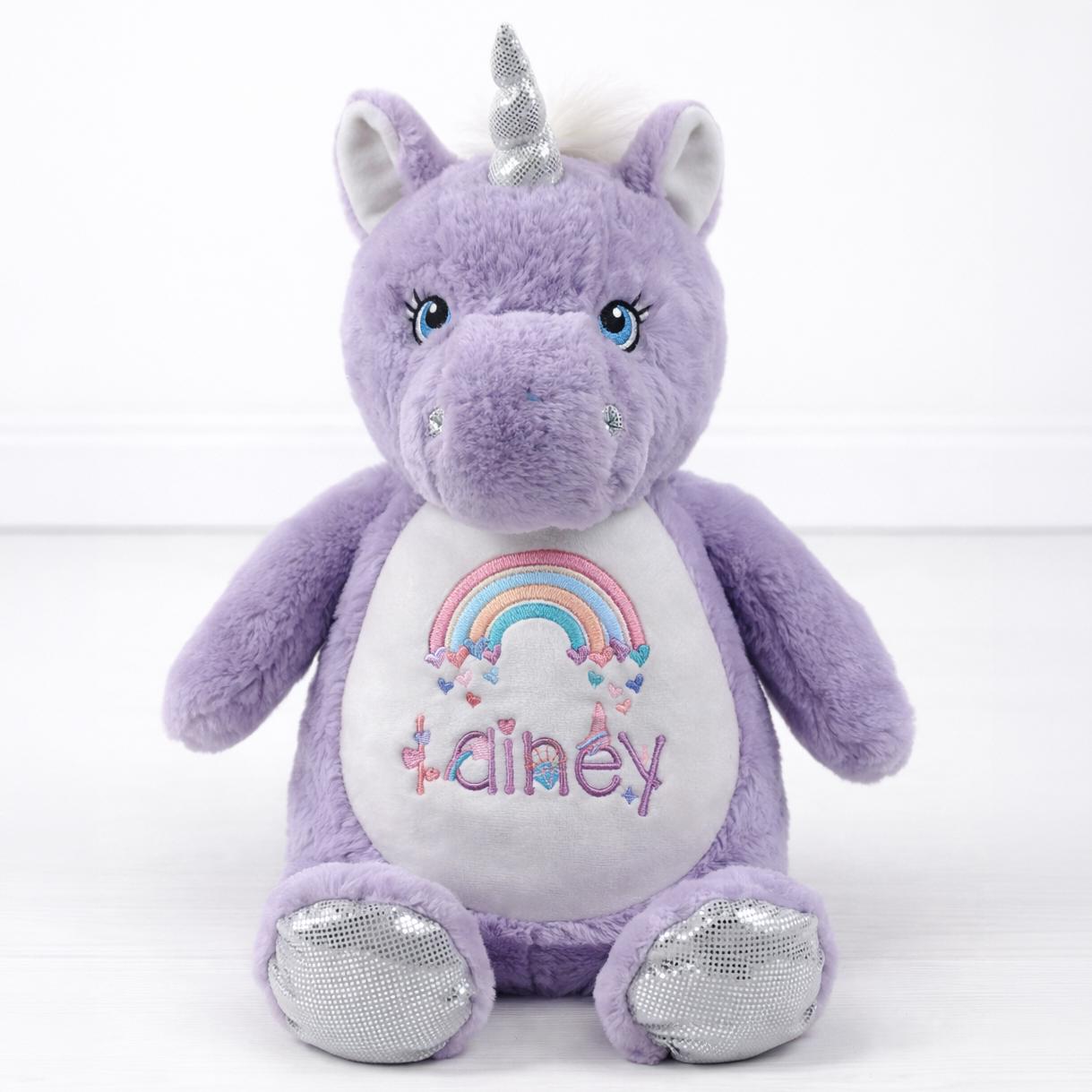 Personalized Embroidered Unicorn Plush – Cream or Lavender Rainbow Keepsake