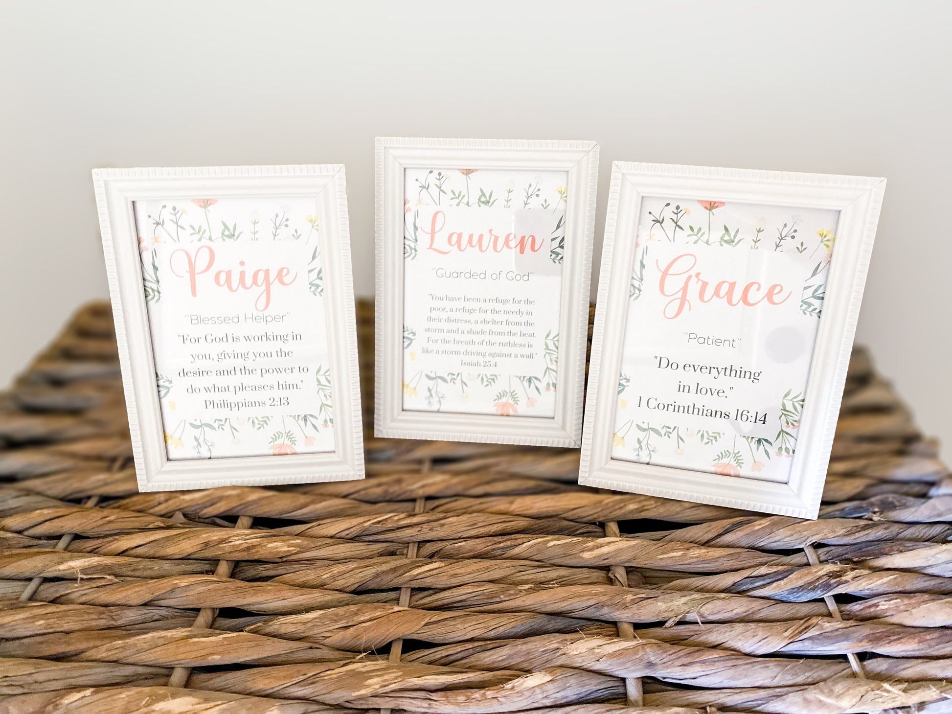 Personalized Framed Name Meaning Print Set: Bible Verse Gift