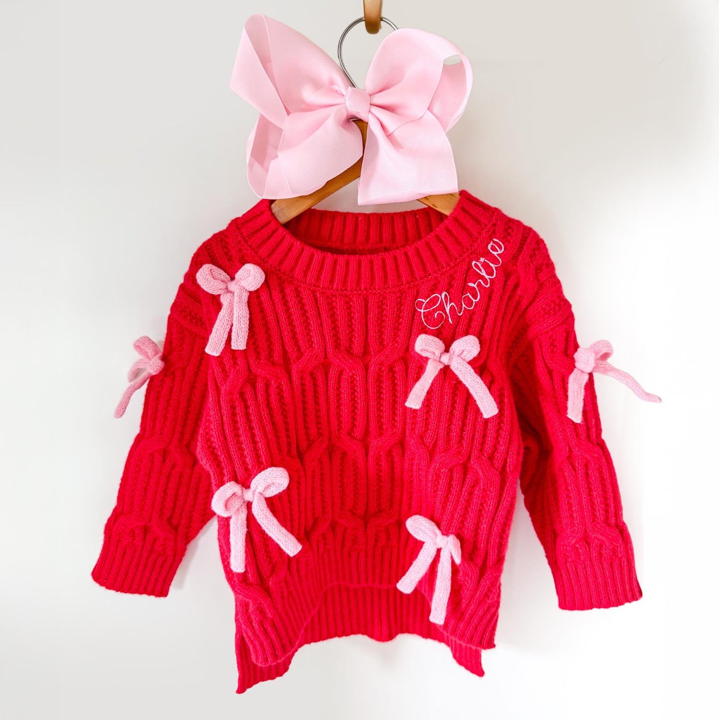 Personalized Girl's Cardigan: Embroidered Name, bow knitted Sweater