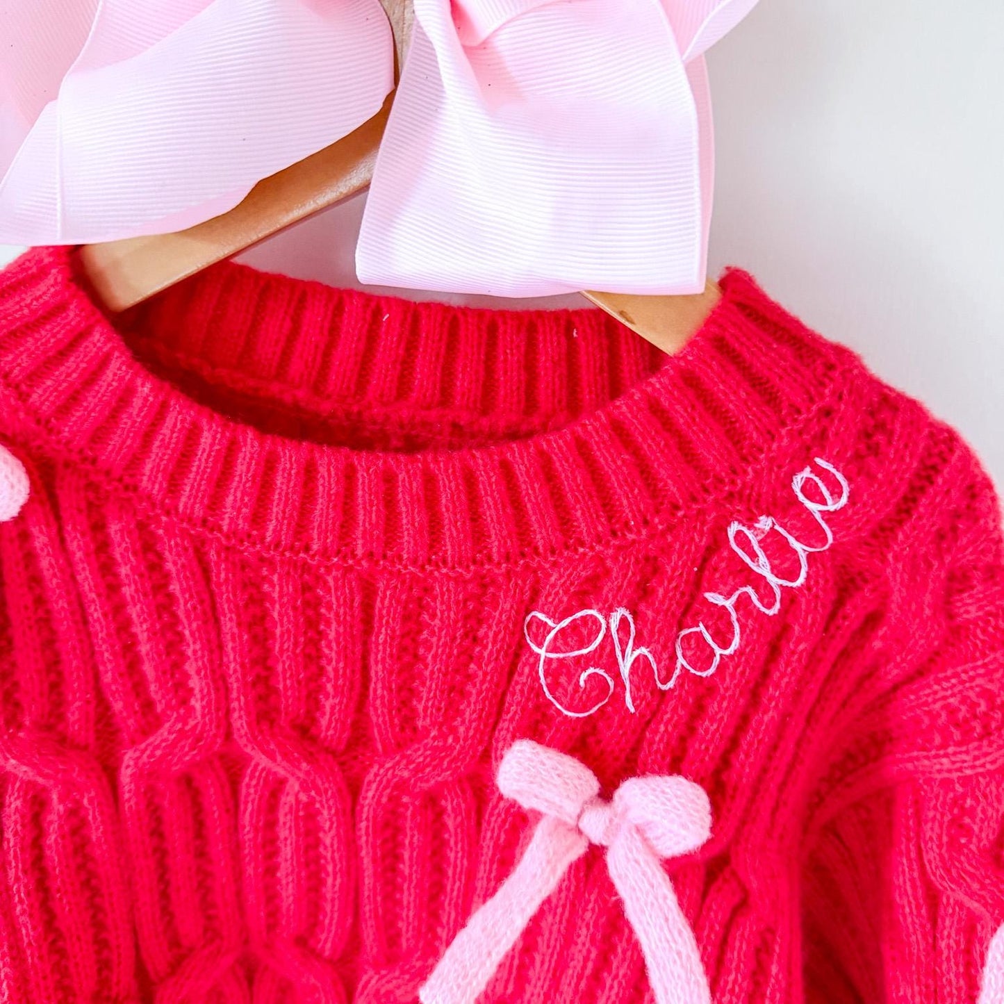 Personalized Girl's Cardigan: Embroidered Name, bow knitted Sweater