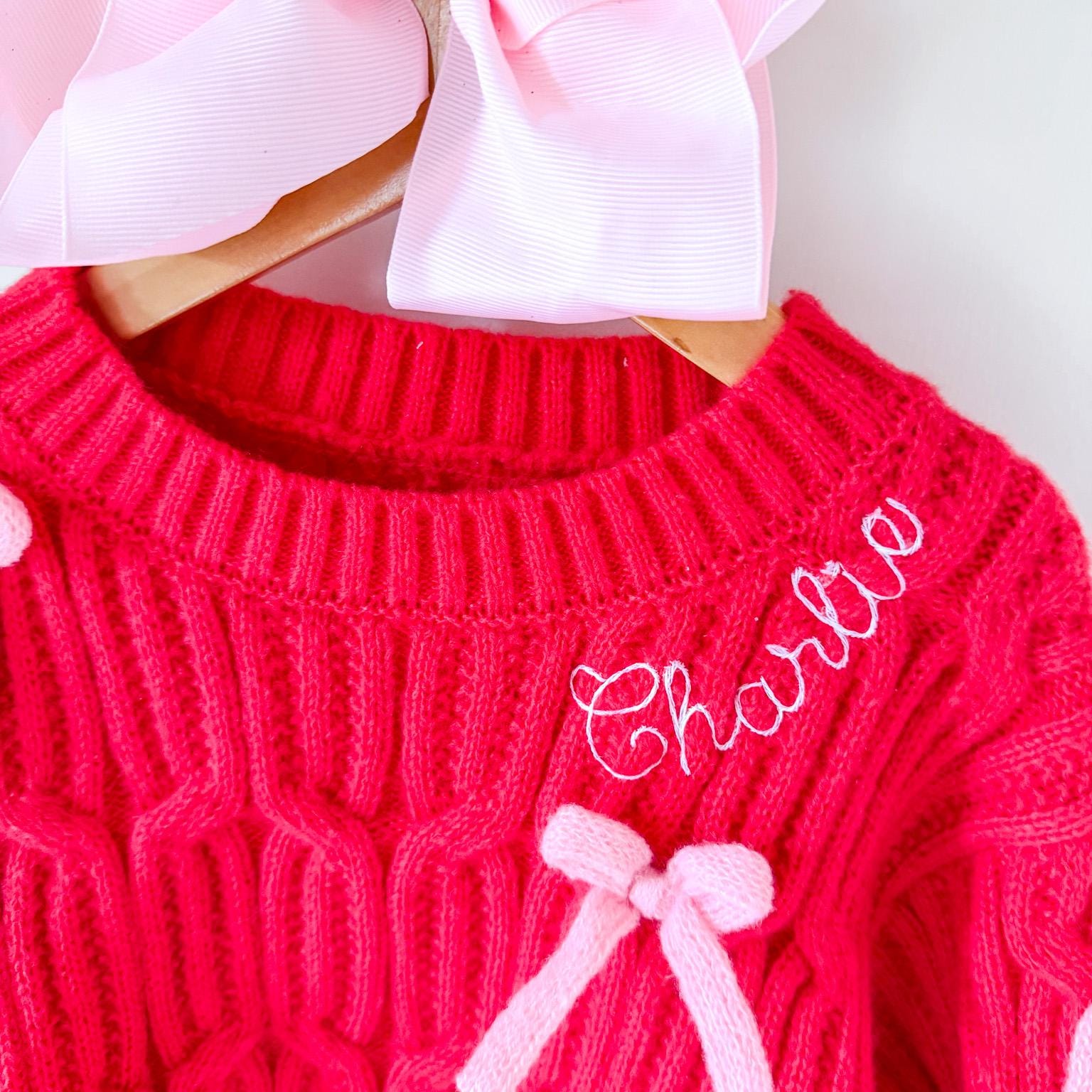 Personalized Girl's Cardigan: Embroidered Name, bow knitted Sweater