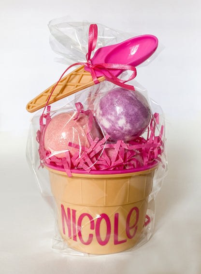 Personalized Ice Cream Bowl Party Favor Set with Bath Bombs