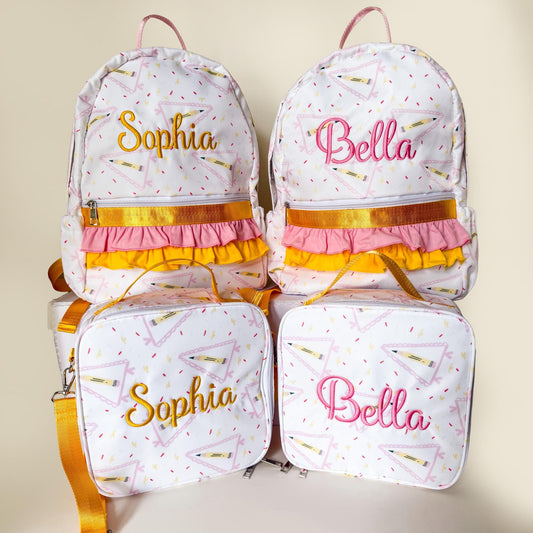Personalized Kids Backpack & Lunchbox Set, Custom Name School Bag, Pendant Flag Print Backpack, Back to School Set