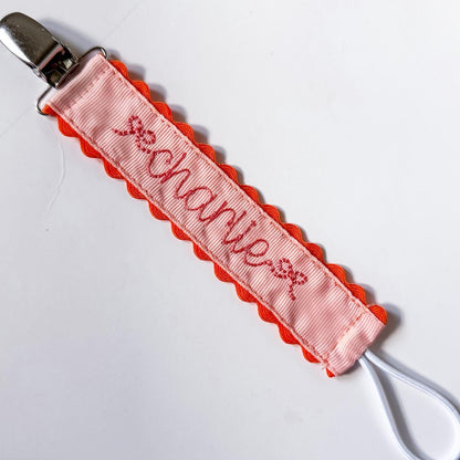 Personalized Pacifier Clip | Embroidered Name | Unique Color Ribbon with Ric Rac Edge | Handmade Baby Gift