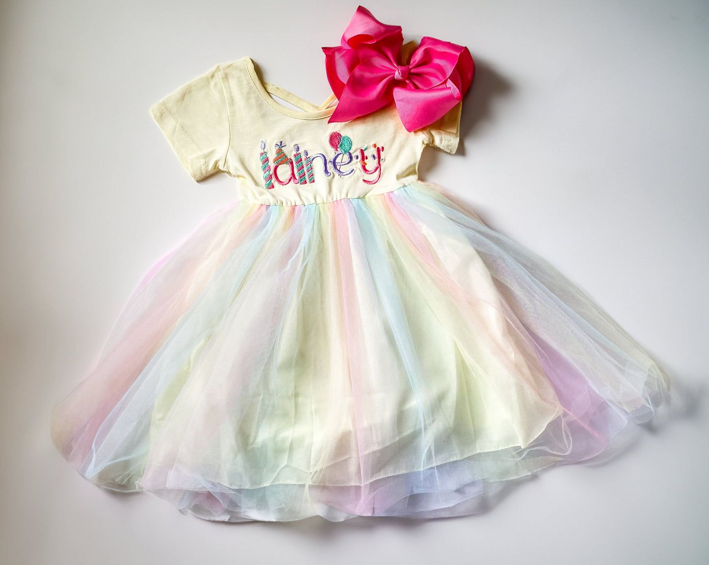 Personalized Pastel Rainbow Tutu Dress: Embroidered Birthday Outfit