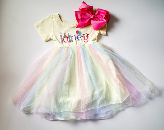 Personalized Pastel Rainbow Tutu Dress: Embroidered Birthday Outfit