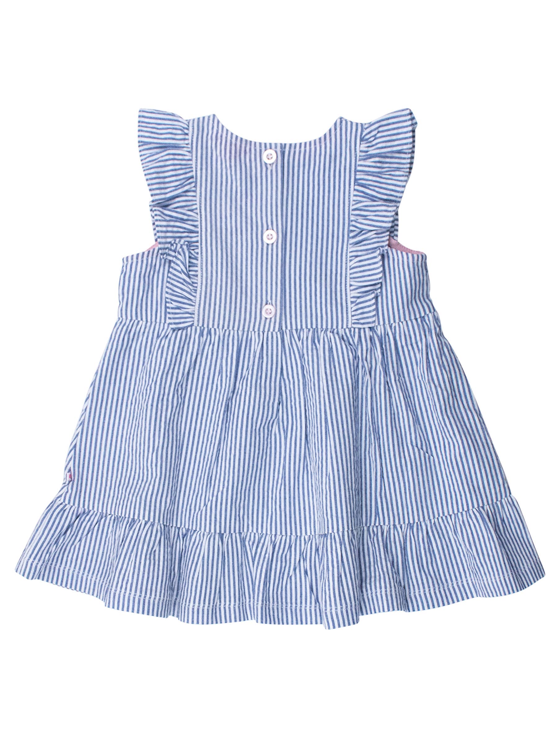 Pinafore Perfection: Blue Seersucker Bow Accent Dress - Savannah Creations