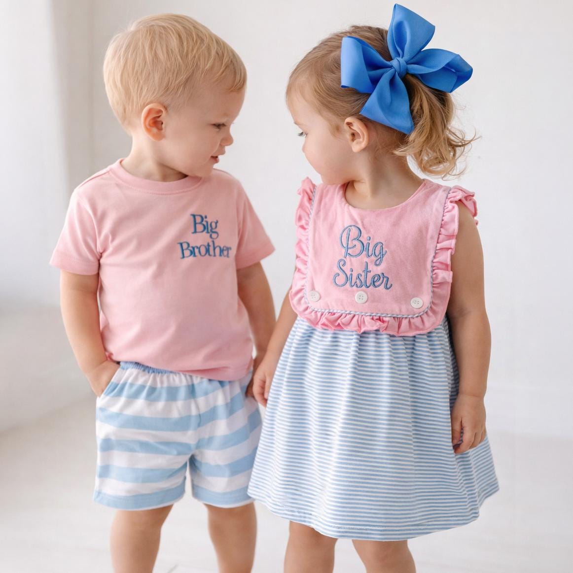 Big Brother Sister Matching Outfit Set, Embroidered Announcement Clothes