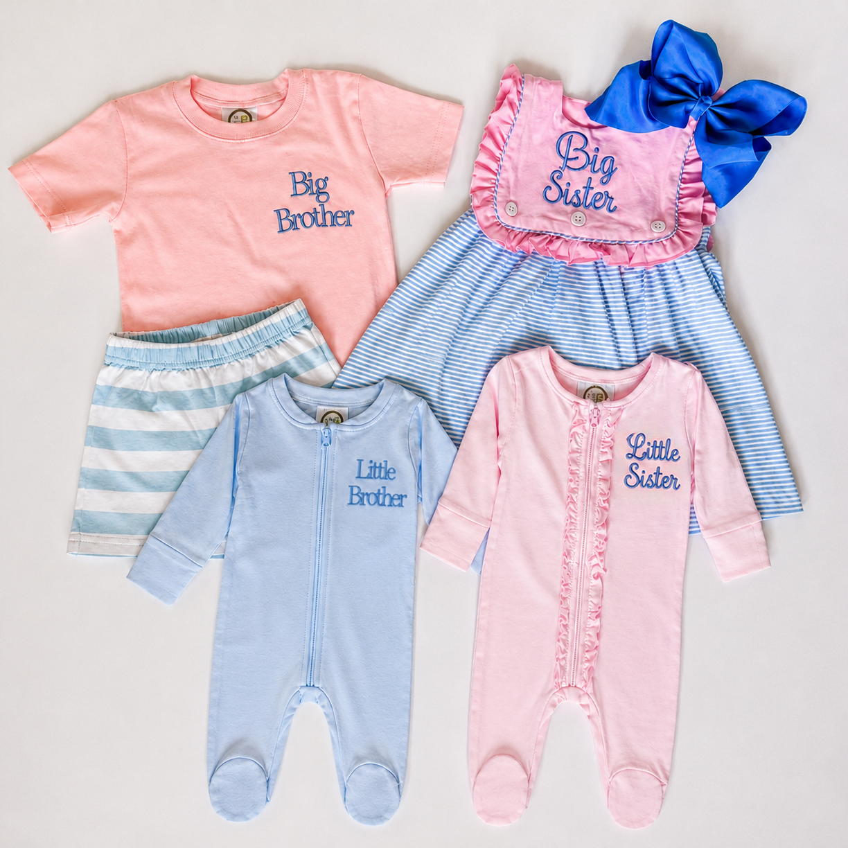 Precious Sibling Outfit Set: Pastel Embroidered Big Bro & Sis - Savannah Creations