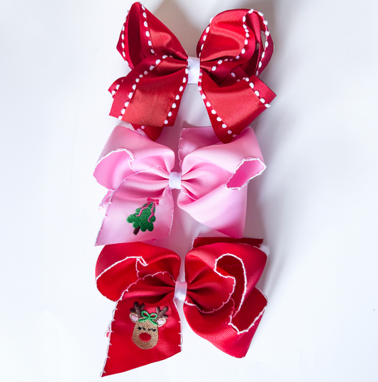 Reindeer Embroidered Hairbow - Savannah Creations