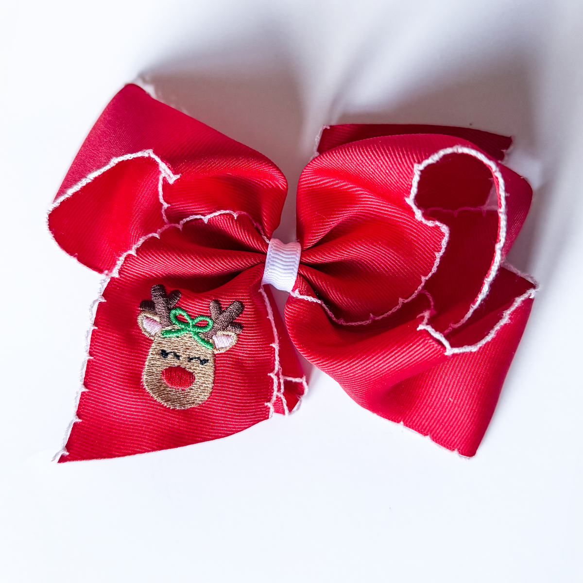 Reindeer Embroidered Hairbow - Savannah Creations