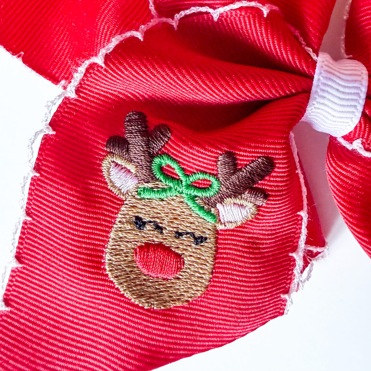 Reindeer Embroidered Hairbow - Savannah Creations