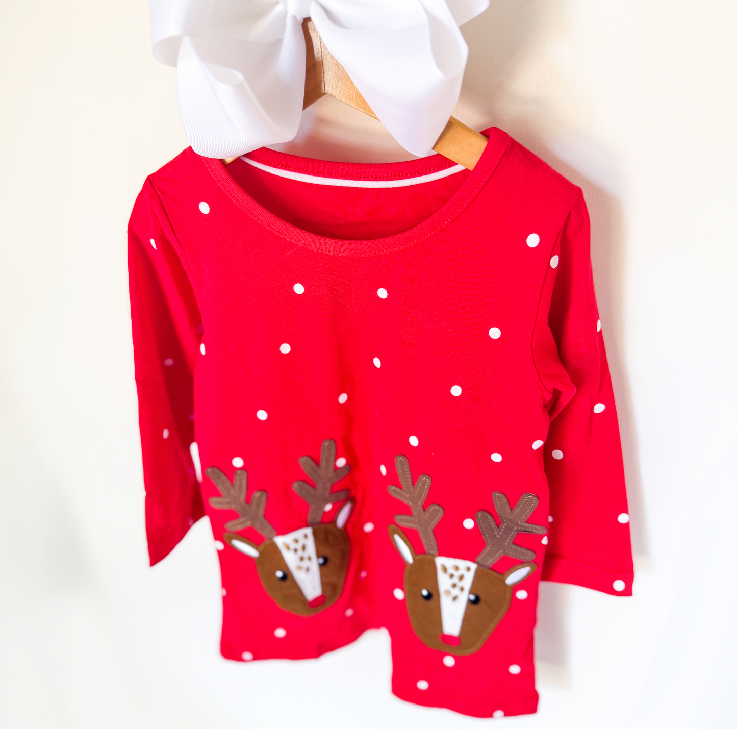 Girl's Christmas Reindeer Dress | Red Holiday Dress
