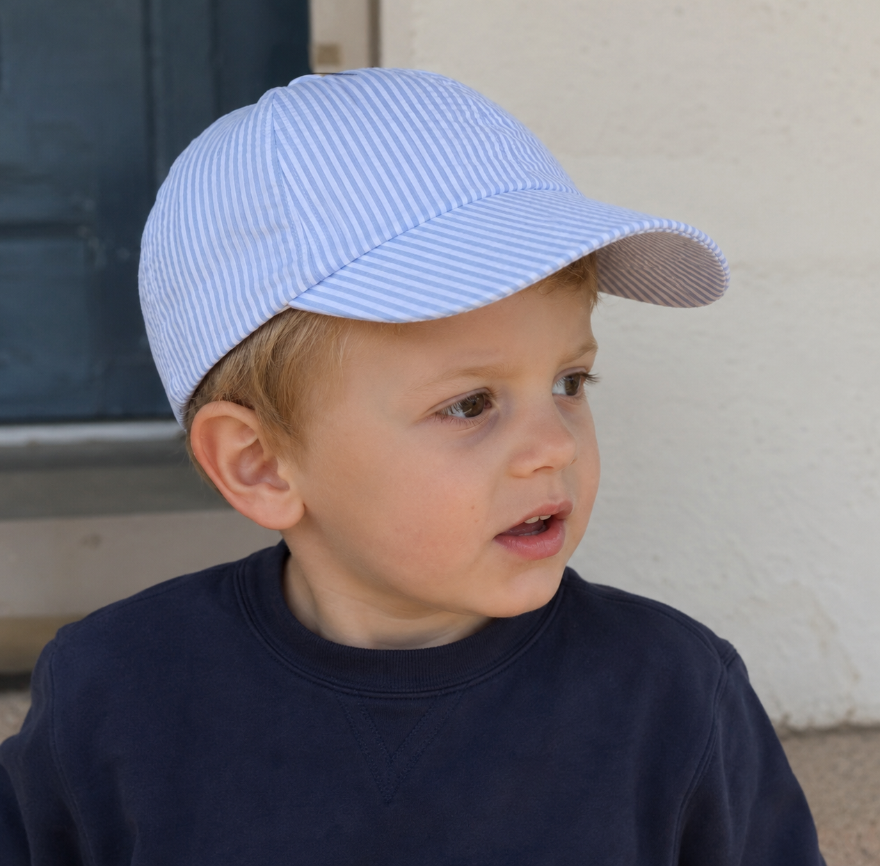 Seersucker Ball Cap - Blue - Savannah Creations