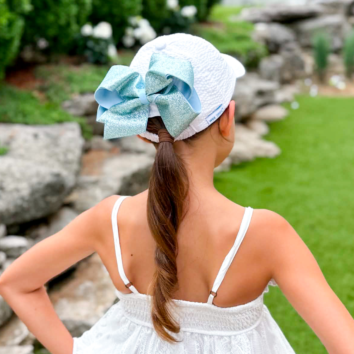 Seersucker Ball Cap with Bow Clip - Savannah Creations