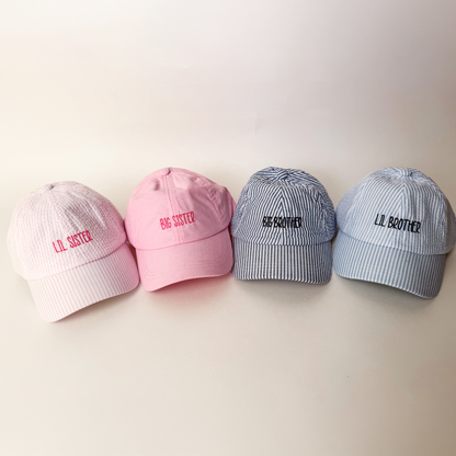 Sibling Matching Embroidered Hats - Big Sis, Little Sis, Big Bro, Little Bro - Savannah Creations