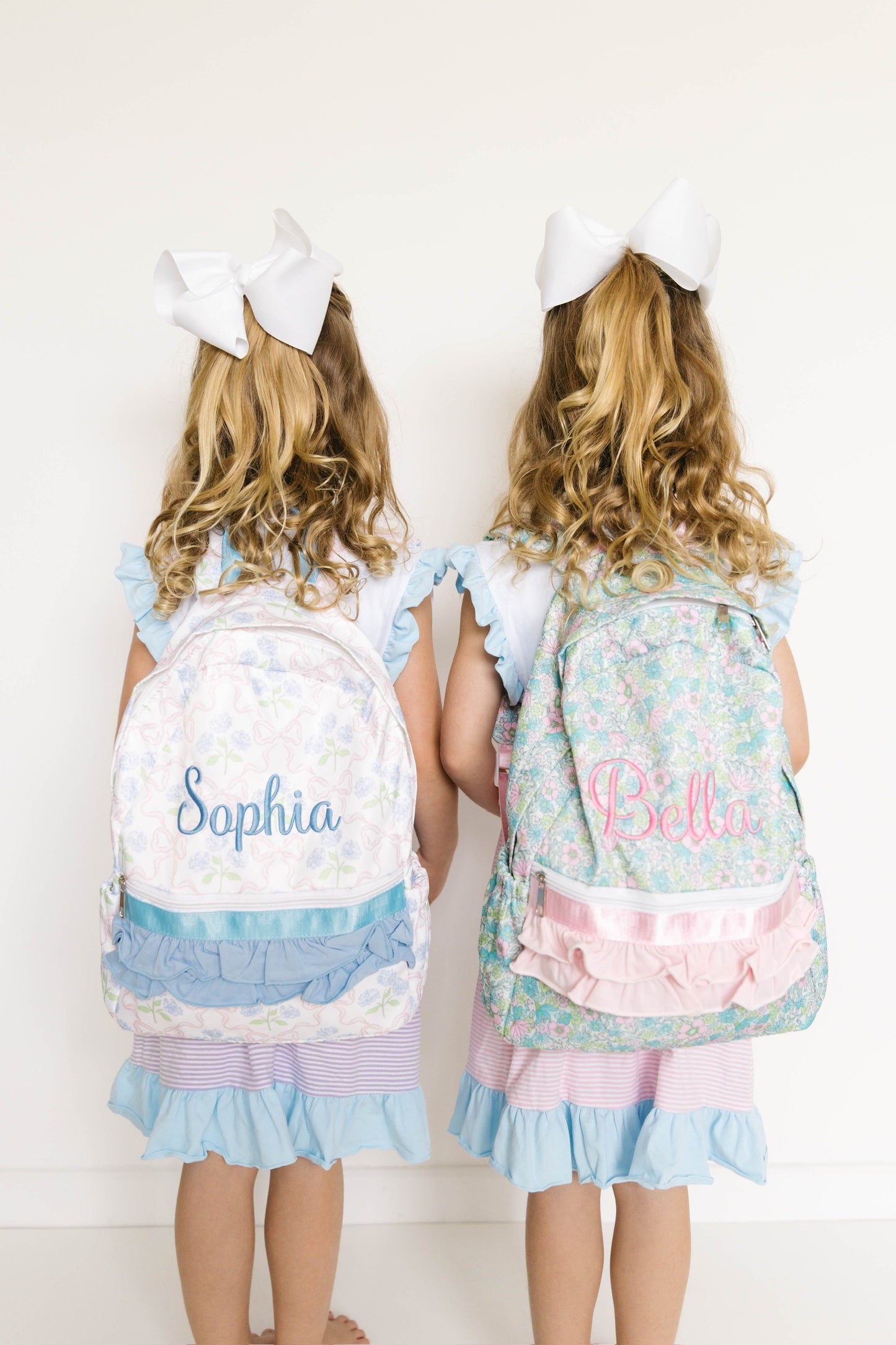 Chic Personalized Girls Backpack with Bow & Ruffle Design