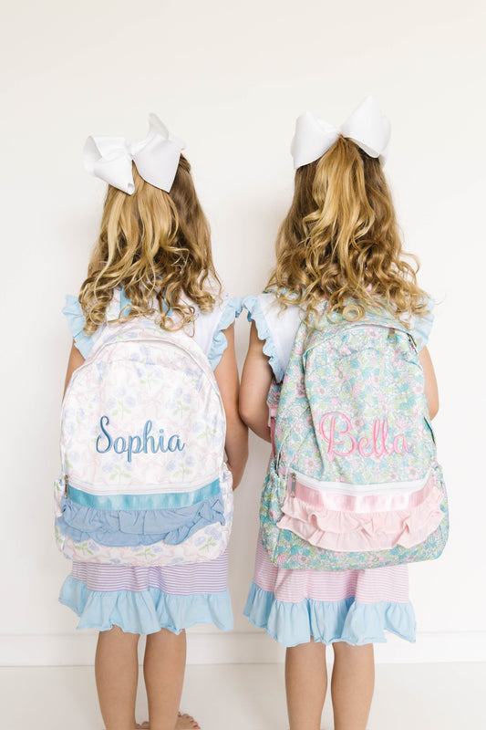 Chic Personalized Girls Backpack with Bow & Ruffle Design