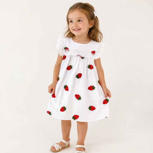 Strawberry Crochet Detail Summer Dress for Girls - Savannah Creations