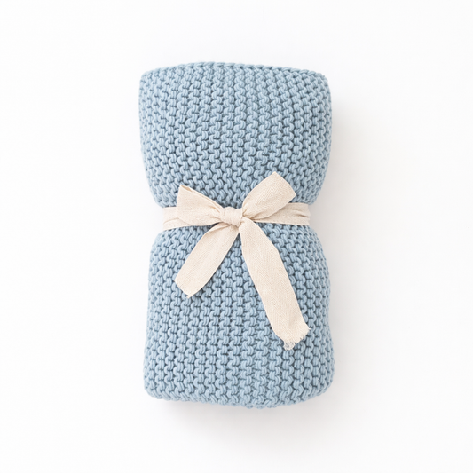 Surf Blue Garter Stitch Knit Blanket - Savannah Creations