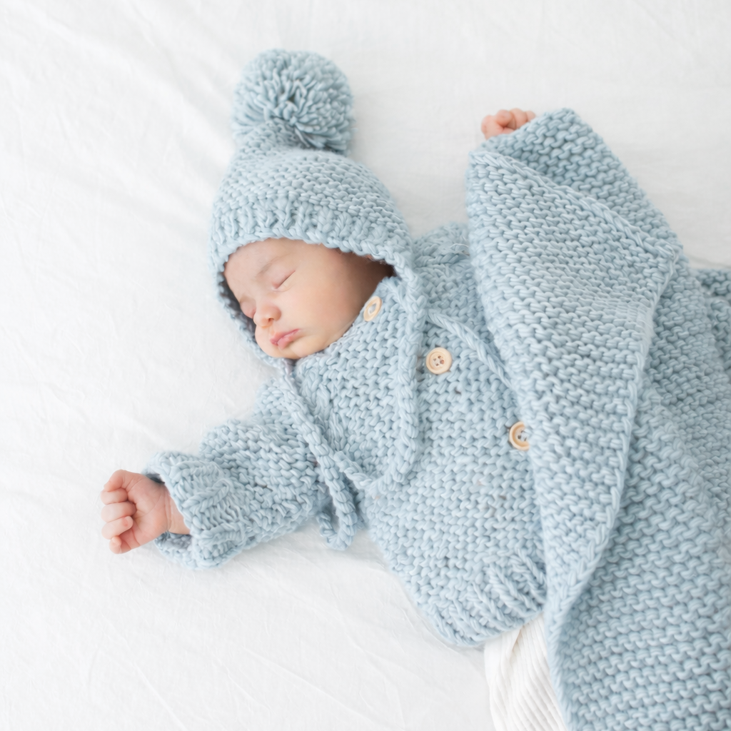 Surf Blue Garter Stitch Knit Blanket - Savannah Creations