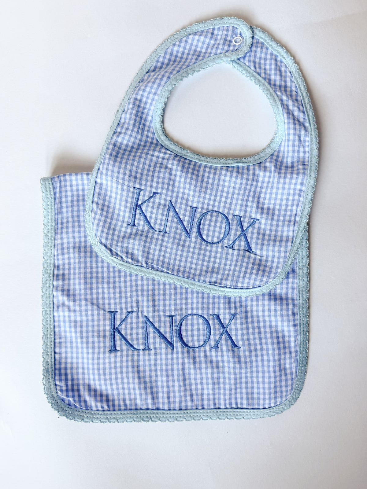 Sweet Little Checks | Boys’ Personalized Pima Cotton Bib & Burp Cloth - Savannah Creations
