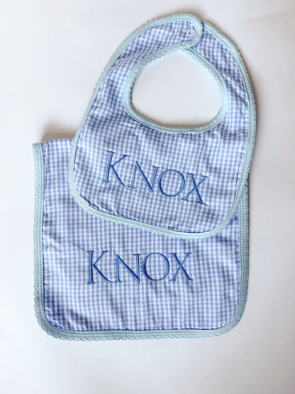 Sweet Little Checks | Boys’ Personalized Pima Cotton Bib & Burp Cloth - Savannah Creations