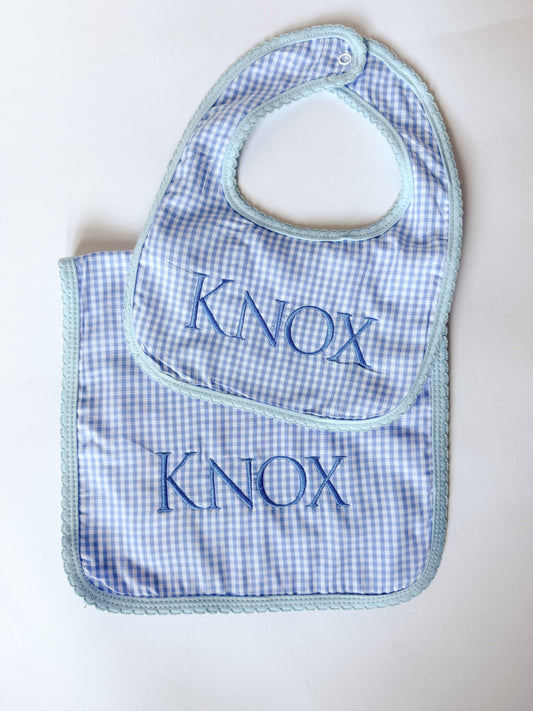 Sweet Little Checks | Boys’ Personalized Pima Cotton Bib & Burp Cloth - Savannah Creations