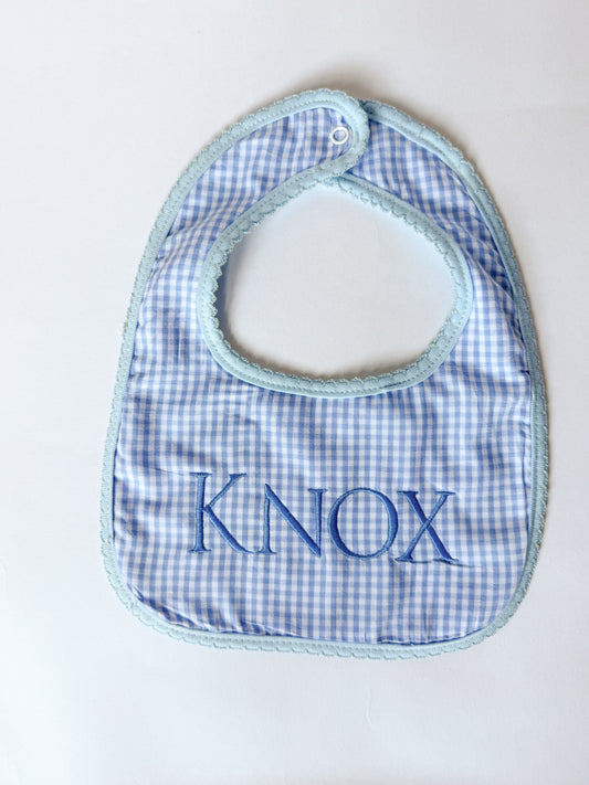 Sweet Little Checks | Boys’ Personalized Pima Cotton Bib & Burp Cloth - Savannah Creations