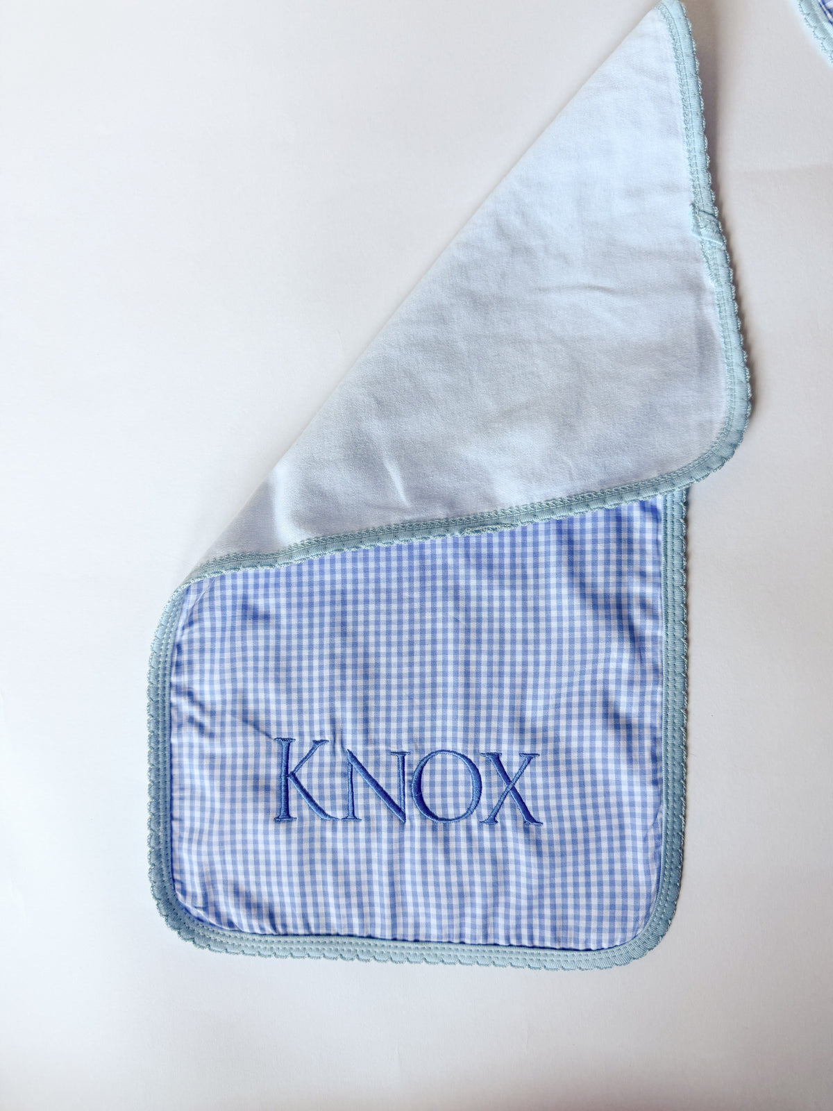 Sweet Little Checks | Boys’ Personalized Pima Cotton Bib & Burp Cloth - Savannah Creations