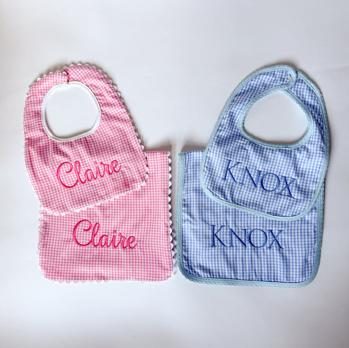 Sweet Little Checks | Boys’ Personalized Pima Cotton Bib & Burp Cloth - Savannah Creations