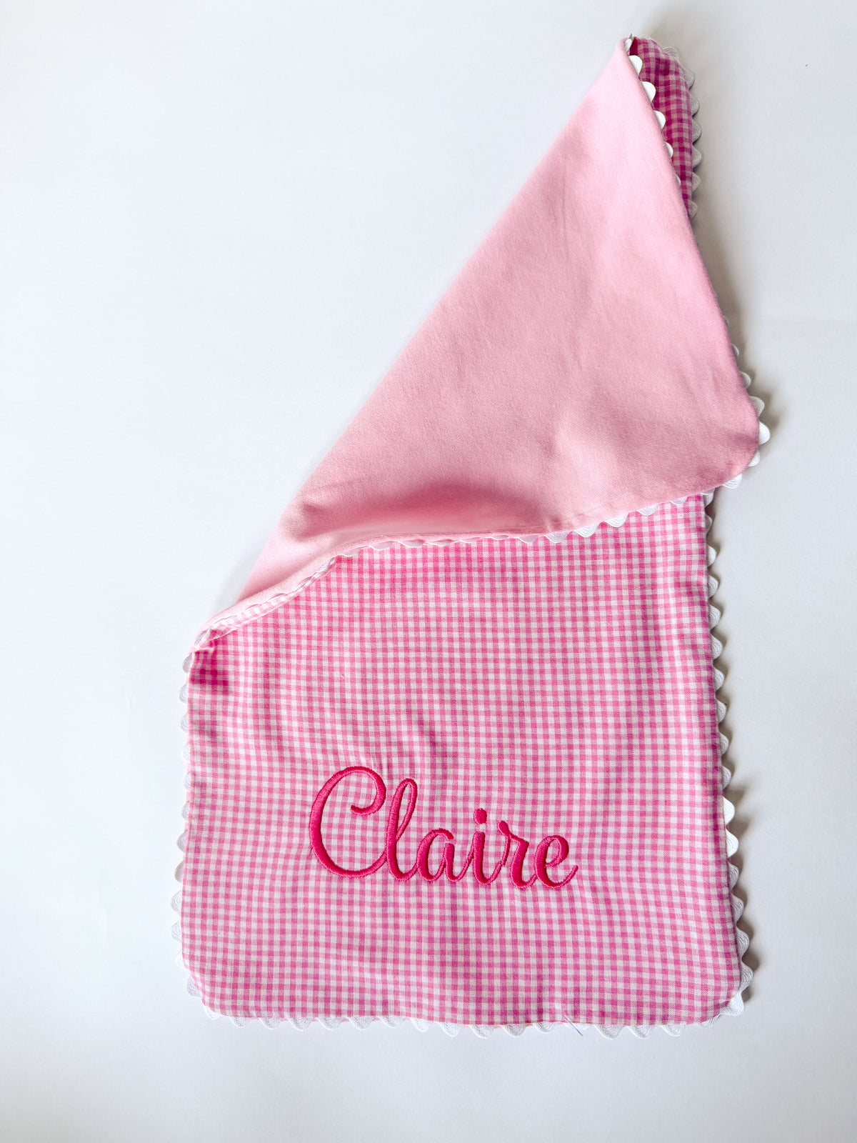 Sweet Little Checks | Girls’ Personalized Pima Cotton Bib & Burp Cloth - Savannah Creations